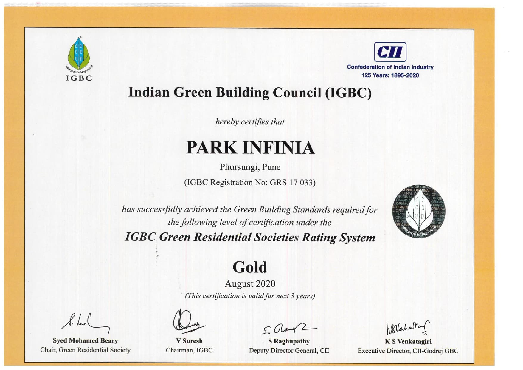 IGBC Gold Certificate - Kumar Park Infinia